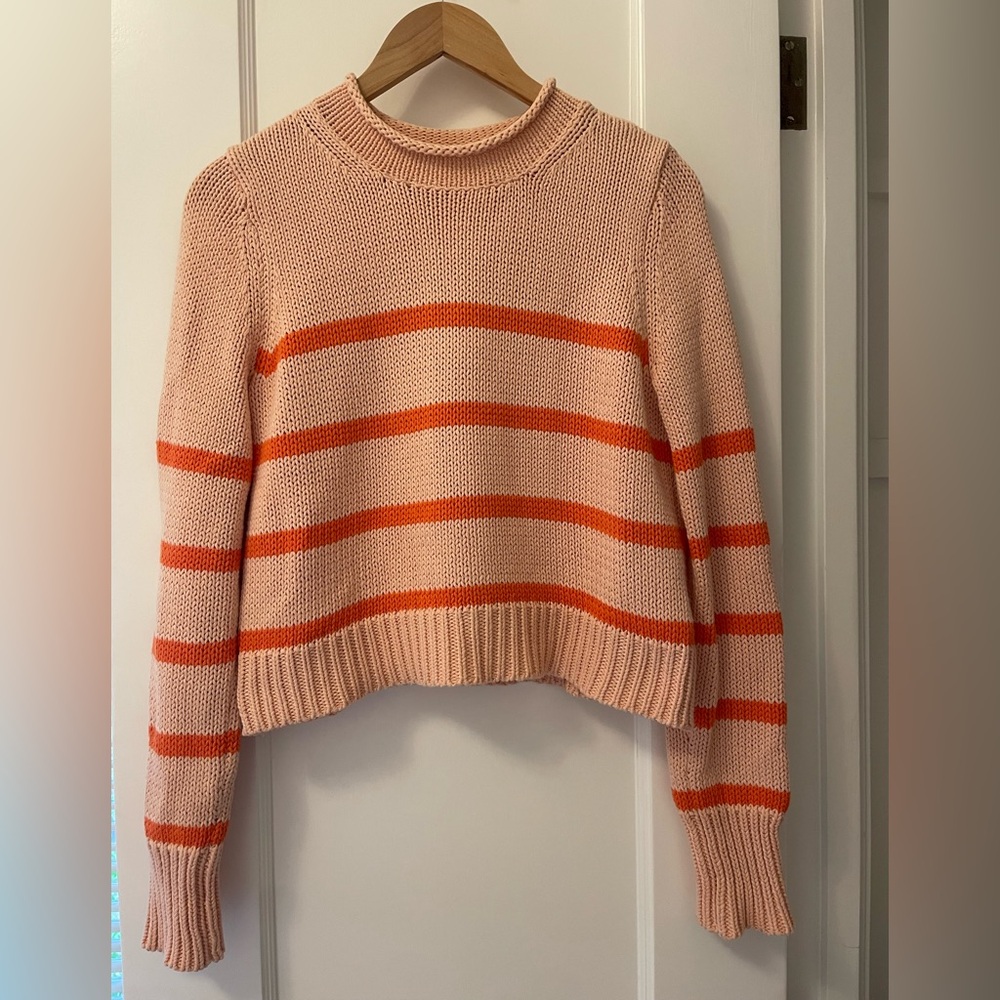Olivaceous Peach Knit Sweater with Orange Stripes